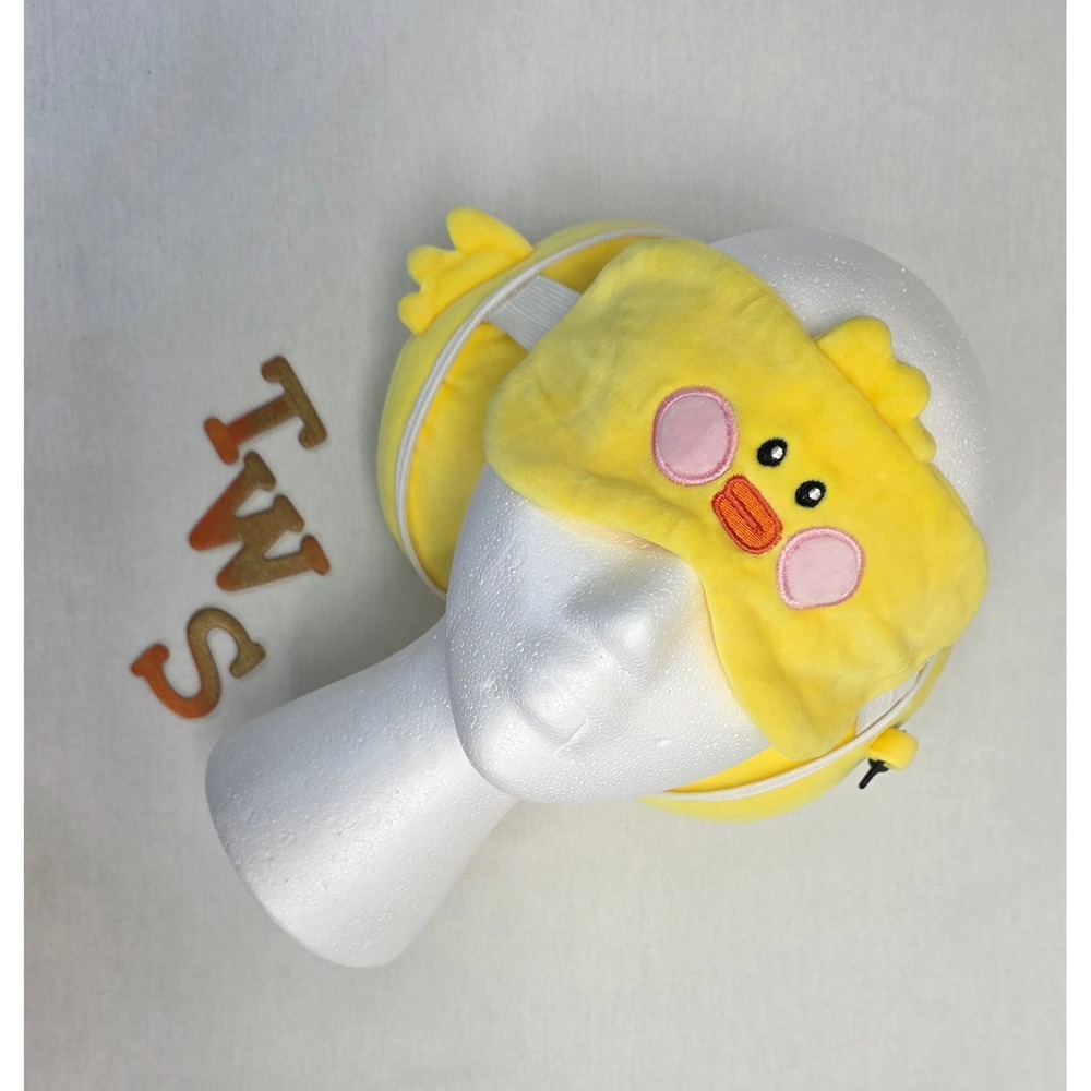 Yoyoso Yellow Chick Plush Travel Neck Pillow and Eye Mask Set 2-in-1 Pouch